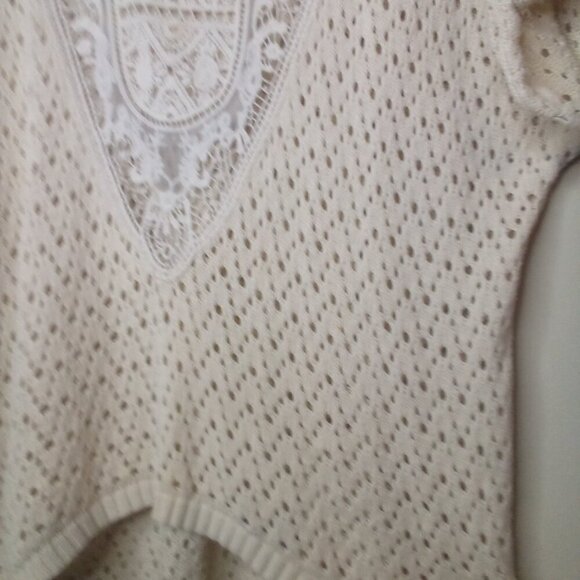 LOGG H&M Sweater S Women Short Sleeve Lace Open Knit Beige - Picture 10 of 16